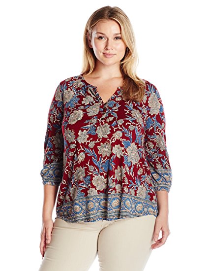 Lucky Brand Women's Plus Size Floral Border Top