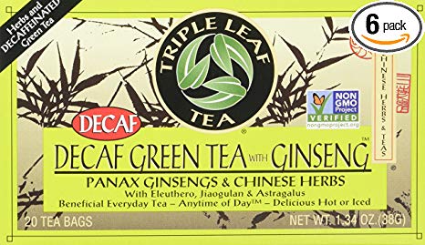 Triple Leaf Tea, Decaf Green Tea with Ginseng, 20 Tea Bags (Pack of 6)