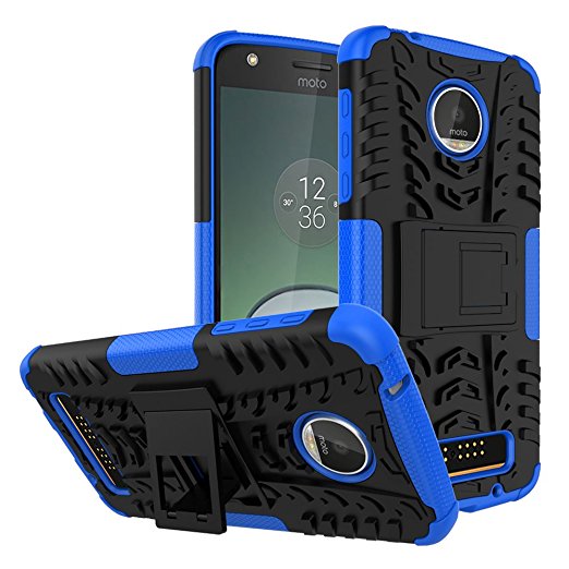 Moto Z Play Droid Case,Yaker Shockproof Impact Protection Tough Rugged Dual Layer Protective Case Cover with Kickstand for Motorola Moto Z Play Droid (Blue)