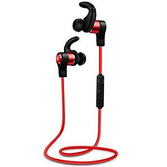 XIQEER Bluetooth Headphones, Best Wireless Sports Earphones Mic Waterproof HD Stereo Sweatproof Earbuds for Gym Running Workout 3 Hour Battery Noise Cancelling Headsets (Red)