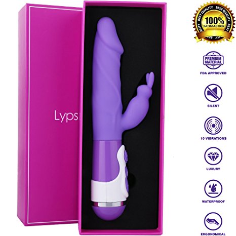 Lyps Lily - Vagina, G Spot & Clit Vibrator - FDA Approved Body-Safe Silicone, 10 Vibration Settings Adult Toy, Waterproof Rabbit Vibrator, Quiet Adult Sex Toy, Non Odor & Discreet Packaging, Purple