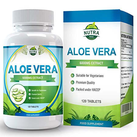 Aloe Vera, Maximum Strength Supplement for Weight Loss, Gently Cleanses and Detoxifies Your Digestive Tract, Heals and Moisturizes Your Skin, 6000mg, 120 Tablets