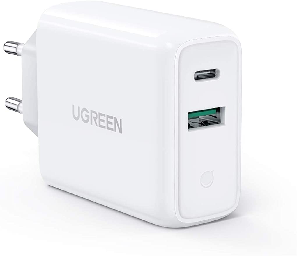 UGREEN USB C Ladegerät 36W Dual Port USB C Netzteil PD 3.0 & QC 3.0 kompatibel mit iPhone 12, 12 Mini, 12 Pro, 12 Pro Max, iPhone 11, 11 Pro, SE, iPad Pro 2020, MacBook Air, Galaxy S10 usw. (Weiß)