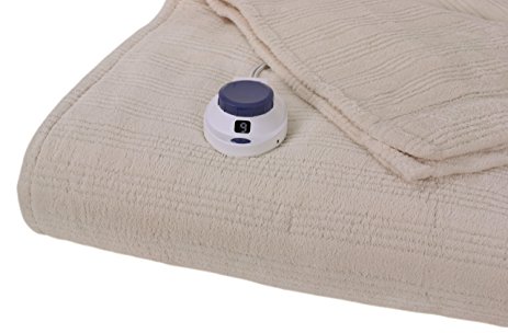 Serta Luxurious Low-Voltage Electric Heated Micro-Plush Triple-Rib Twin Blanket, Ivory