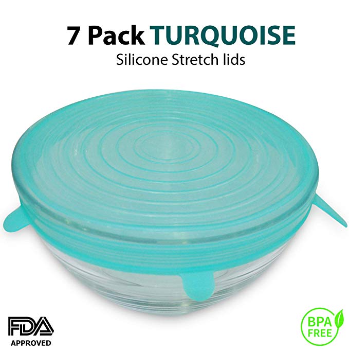Turquoise Silicone Stretch Lids (7-Pack, with XL Size), Lid Silicone