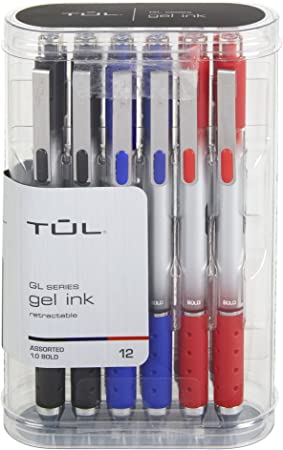 TUL® Retractable Gel Pens, Bold Point, 1.0 mm, Silver Barrel, Assorted Ink Colors, Pack Of 12 Pens