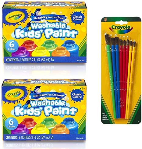 Crayola 2 Pack Washable Kid's Paint (6 count each) with 8 ct. Art & Craft Brush Set