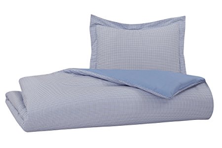 Reversible Duvet Cover Set by DELANNA 100% COTTON 2 Piece Percale Duvet Cover Set Includes Duvet Cover and a Pillow Sham Crisp, Comfortable, Breathable, Soft and Durable (Twin, Serenity Blue Gingham)