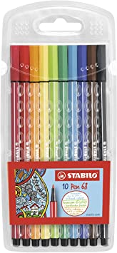 Stabilo Pen 68 Coloring Felt-tip Marker Pen, 1 mm - 10-Color Wallet Set