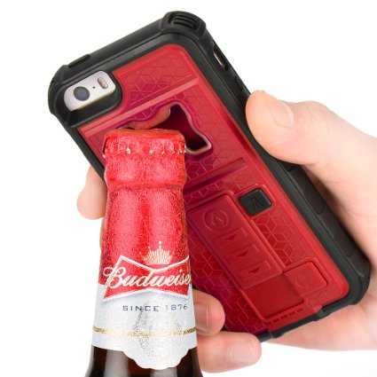 iPhone 5s Case, ZVE® Apple iPhone SE/5S/5 Case Built-in Cigarette Lighter/Bottle Opener/[Heavy Duty] (Red)