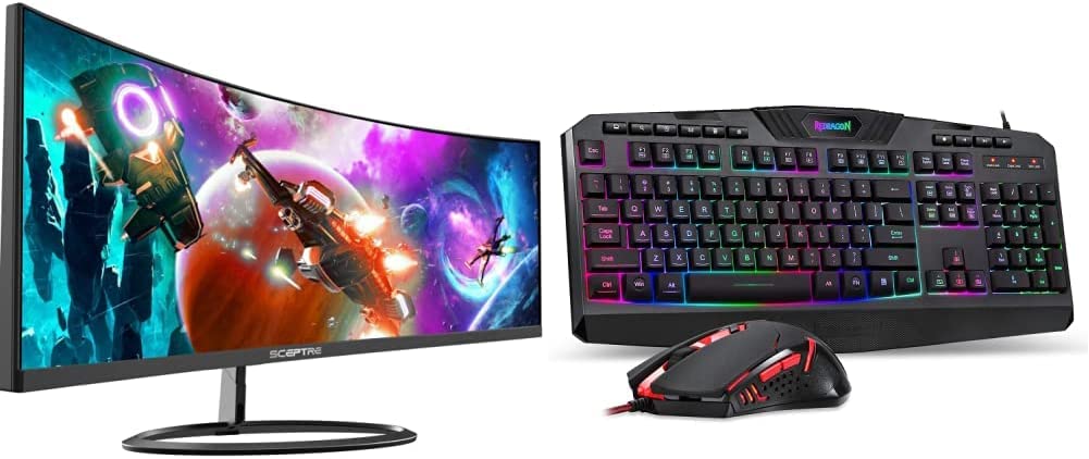 Sceptre Curved 30" 21:9 Gaming LED Monitor, Machine Black & Redragon S101 Vajra USB Gaming Keyboard, CENTROPHORUS USB Gaming Mouse, Keyboard Set