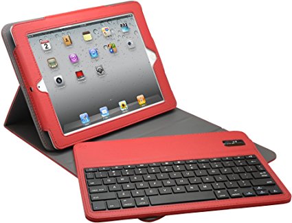 Aduro FACIO Case with Bluetooth Removable Keyboard for Apple iPad 2 / 3 & 4 Generation (Red/Grey)