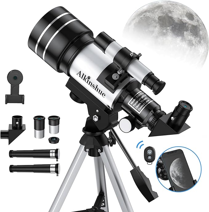 Telescope for Adults & Kids, 70mm Aperture 300mm Refractor Telescope (24X-150X) for Astronomy Beginners, Portable Telescope with Adjustable Tripod Phone Adapter & Wireless Remote, Gifts for Kids…