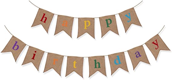 Rustic Burlap Happy Birthday Banner - Premium Quality Birthday Party Decortions by The Sterling James Company