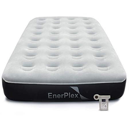 EnerPlex Never-Leak Twin Camping Airbed with High Speed Pump Luxury Twin Size Air Mattress Single High Inflatable Blow Up Bed for Home Camping Travel 2-Year Warranty – Grey/Black