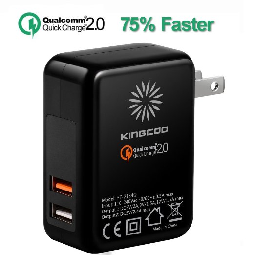 Quick Charge Wall Charger, KINGCOO 30W Qualcomm Quick Charge 2.0 Dual USB Port Travel Charger for Samsung Galaxy S7 S6 Note 4 5, Google Nexus 6, LG G5,iPad Tablet