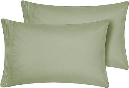 CozyLux King Pillowcase Set of 2 Luxury 1800 Series Double Brushed Microfiber Bed Pillow Cases Embroidered 2 Pack 20x40, Sage Green Pillow Covers with Envelope Closure, Soft and Comfortable