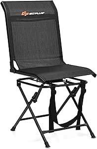 Goplus Hunting Chair, 360°Swivel Hunting Blind Chair with Carrying Strap,330LBS Capacity, Folding Silent Deer Hunting Chair, Portable Ground Blind Chair for Fishing Camping (Without Armrest, Black)