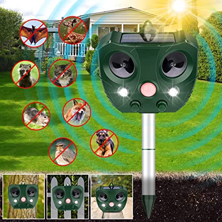 Animal Repeller Ultrasonic,Solar Pest Animal Repellent,Outdoor Animal Deterrent Devices with Motion Sensor and Flashing Lights,5 Modes to Repel Dog,Cat,Squirrel,Raccoon,Rabbit,Fox,Bird,Mice