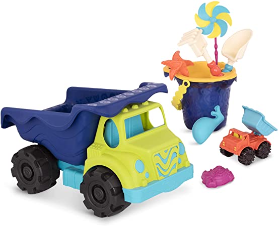 B. Toys – Complete Colossal Truck & Sand Bucket Set (10-Pc) – Toy Cars, Vehicles, & Beach Accessories for Kids Ages 18 Months