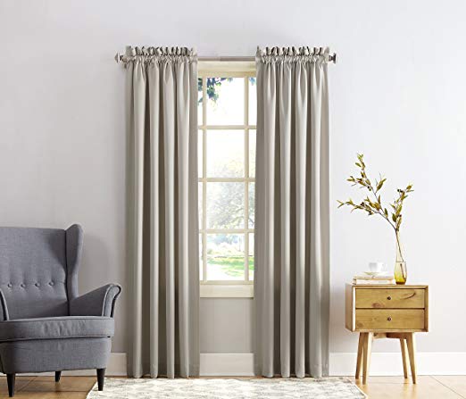 Sun Zero Barrow Energy Efficient Rod Pocket Curtain Panel, 54" x 95", Stone Beige