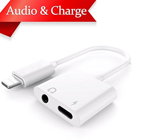 Lightning to 3.5mm AUX Headphone Jack Audio Adapter for iPhone7/7Plus/8/8Plus/X/10 Audio Earbud adapter Connection Converter splitter Lightning Adaptor and Charge AUX Earphone Support iOS10.3/iOS11.4