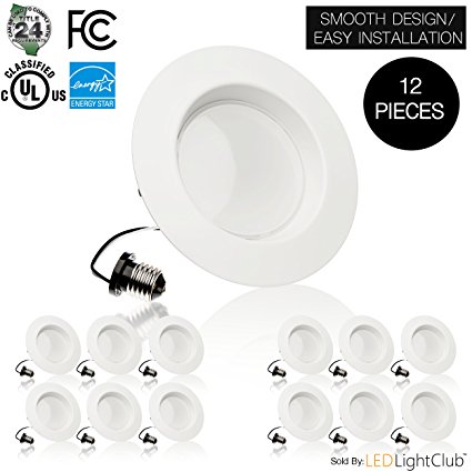 (12 Pack)- 5/6 inch Dimmable LED Downlight, 15W (120W Replacement),EASY INSTALLATION, Retrofit LED Recessed Lighting Fixture, 3000K (Soft White), 1100 Lm, ENERGY STAR, LED Ceiling Down Light