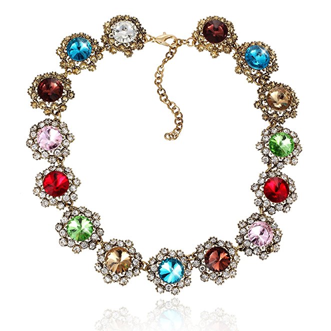 Houda Charm 7 Colors Diamante Flowers Chain Collar Choker Light Crystal Chunky Statement Necklace