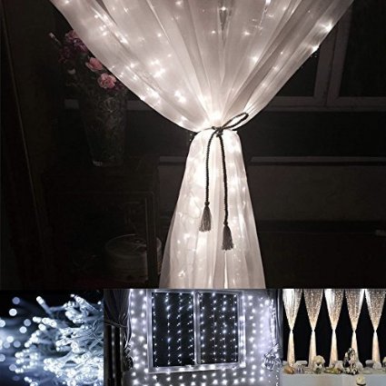 LE 8 Modes 3304M 304 LED Curtain Lights String Fairy Light Window Curtain Icicle String Lights Linkable Design Daylight White 6000K Window Lights for ChristmasWeddingParty Decorations