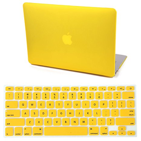 HDE MacBook Air 13 inch Case Soft Touch Matte Plastic Hard Case with Keyboard Cover (Models: A1369 and A1466), Yellow