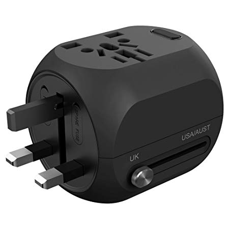 Travel Adapter,UPPEL International Power Adapter,All in one Universal Travel Plug with Type-C & QC3.0 Quick Port for US, AU, Asia, Europe, UK Plug Adapters Compatible Over 150 Countries(Black)