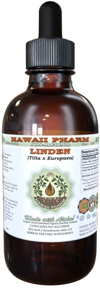 Linden Alcohol-Free Liquid Extract, Organic Linden (Tilia x Europaea) Dried Leaf and Flower Glycerite Hawaii Pharm Natural Herbal Supplement 2 oz
