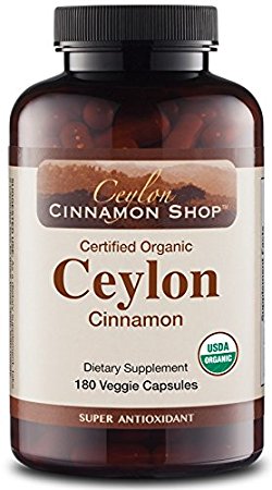 Organic Ceylon Cinnamon (100% USDA Certified) Supplement, 180 Capsules