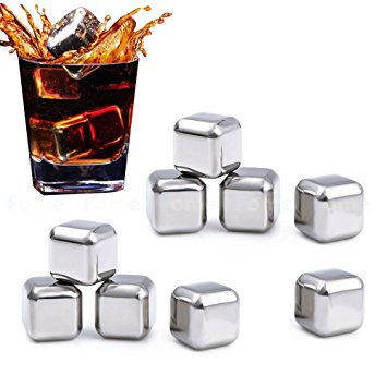 Whiskey Stones,FOME Set of 9 Stainless Steel Whiskey Stones Gift Set Reusable Whiskey Ice Cubes Whiskey Rocks Set Whiskey Chilling Stones for Whiskey Wine Beer Coffee Juice Beverage