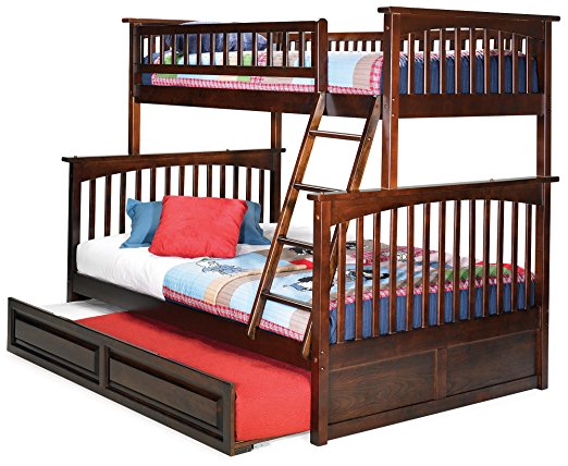 Columbia Bunk Bed with Trundle Bed, Twin Over Full, Antique Walnut