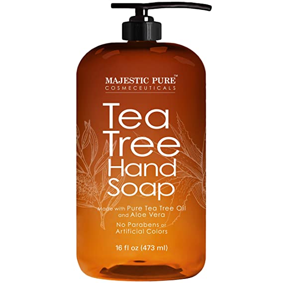 Majestic Pure Tea Tree Hand Soap - Liquid Hand Wash with Pure Aloe Vera, Rosemary & Spearmint - Hand Wash with Pump -16 fl oz