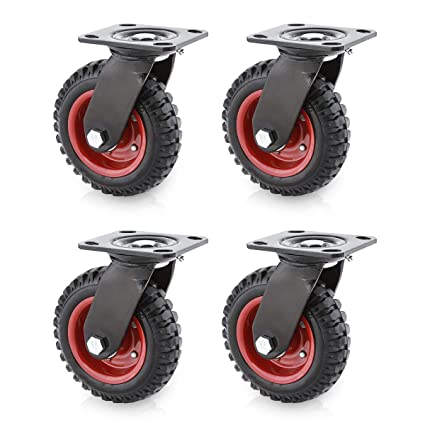 POWERTEC 17051-P4 Swivel Heavy Duty Industrial Casters, 8” Wheel Rubber Knobby Tread, 4 PK, Black