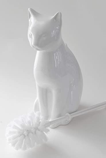 Splash Home Ceramic Cat Toilet Brush and Holder, White