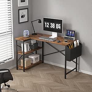 mcc direct L Shaped Corner Desk, Computer Desk Study Office Desk Gaming Desk Writing Table with Bookshelf Reversible Corner Desk For Home Office Studio Workstation(Brown, 120cm)