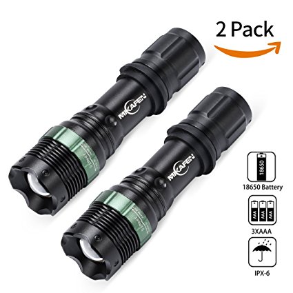 Mikafen CREE XML T6 LED Zoomable Flashlight Waterproof Torch 600Lm 3 Mode Light (2 Pack)