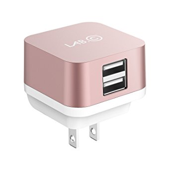 X2, 2Port USB Wall Charger, Rapid charging [Smart IC Technology][3.4A] 2-Port Foldable Travel Wall Charger with Quick charge - Rose Gold (LABC-594-RG)