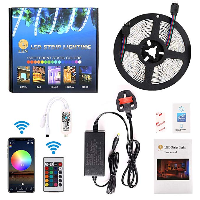 LED Strips Lights Work with Alexa, Google Home, IFTTT, WiFi Wireless Smart Phone Control 5M 16.4ft RGB Music LED Rope Lights Kit