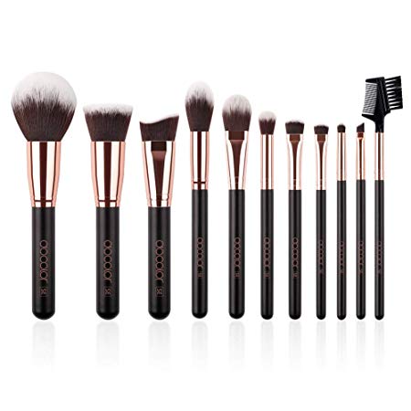 Docolor Makeup Brush Set 11Pcs Professional Makeup Brushes for Face Foundation Contour Eye Shadow Blending Brushes Kit - Black