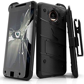 Motorola Moto Z Case, Zizo [Bolt Series] with FREE [Moto Z Screen Protector] Kickstand [Military Grade Drop Tested] Holster Belt Clip- Motorola Moto Z