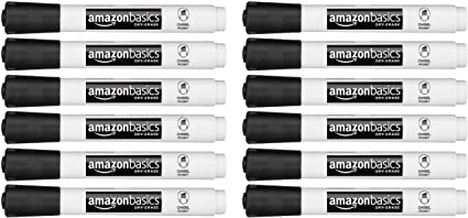 AmazonBasics Low-Odor Dry Erase White Board Markers - Chisel Tip - 12 Pack, Black