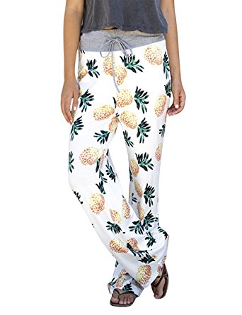 Assivia Women's Casual Pajama Pants Floral Drawstring Wide Leg High Waist Palazzo Lounge Pants