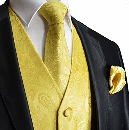 Men's 3pc Paisley Vest NeckTie Pocket Square Set For Suit or Tuxedo