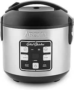 Aroma Housewares Select Stainless Digital Rice & Grain Multicooker, Rice Cooker 4 Cup uncooked, (ARC-914SBDS)