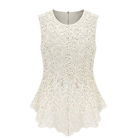 OFTEN Women's Sexy Chic Lace Shirt Fashion Sleeveless Blouse Tops Summer Tops Shirt