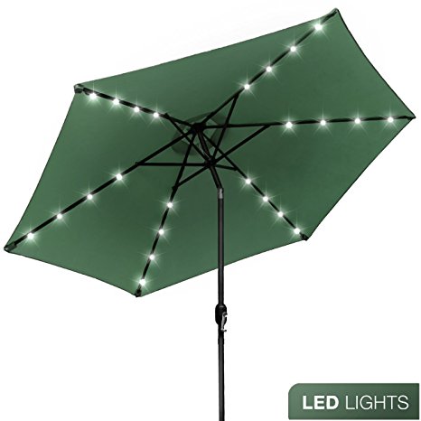 Sorbus LED Outdoor Umbrella, 10 ft Patio Umbrella LED Solar Power, with Tilt Adjustment and Crank Lift System, Perfect for Backyard, Patio, Deck, Poolside, and more (Solar LED - Green)